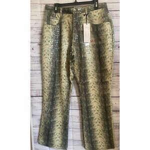Y2K Vintage Revolt Green Alligator Flared Pants Jeans New Size 16